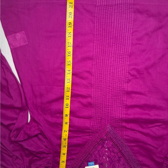 Farm Rio Fuchsia Pink Smocked Puff Sleeve Blouse with Bib Collar - Picture 12 of 13